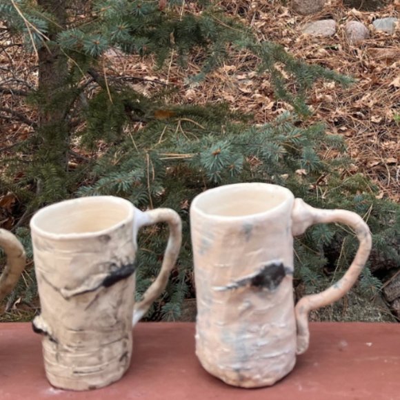 Aspen Birch Tree Ceramic Mug Handmade Realistic Pottery 16 fl ounces - Picture 2 of 3